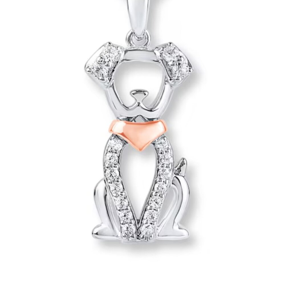 Dog Necklace Lab-Created Sapphire Sterling Silver/10K Rose Gold